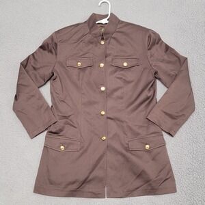 St John Jacket Womens Small Brown Sport Structured Gold Button Military‎ Pockets